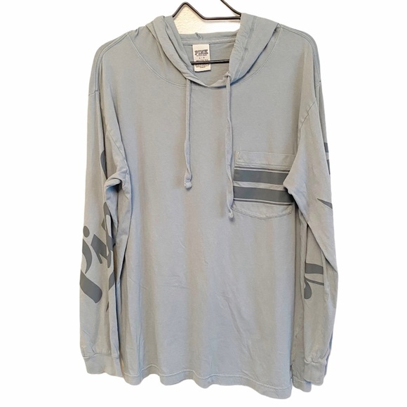 PINK Victoria's Secret Tops - PINK Victoria’s Secret Blue Long Sleeve Hood Shirt
